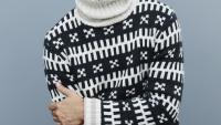 Navy Print Hand Knit Sweater