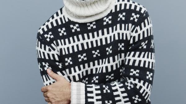 Navy Print Hand Knit Sweater